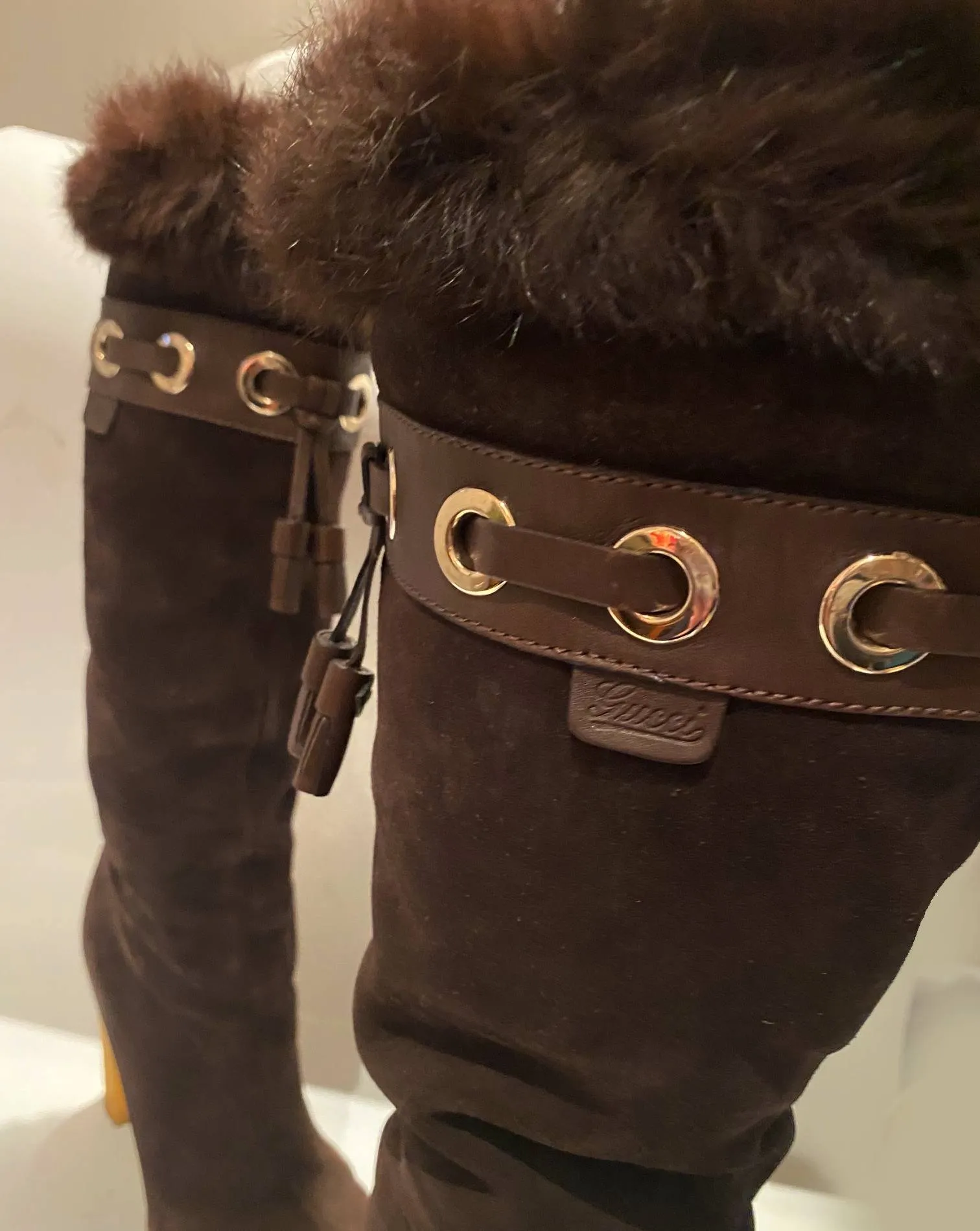 2000s Gucci Brown Suede Knee-Length Heeled Boots