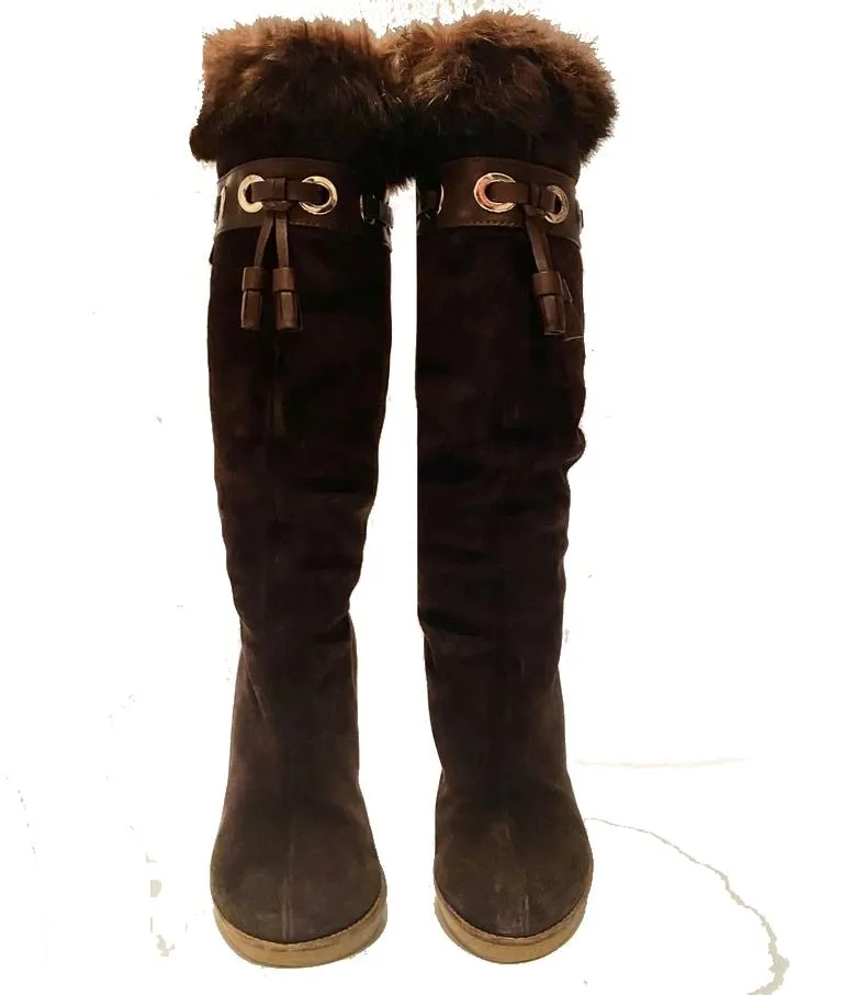 2000s Gucci Brown Suede Knee-Length Heeled Boots