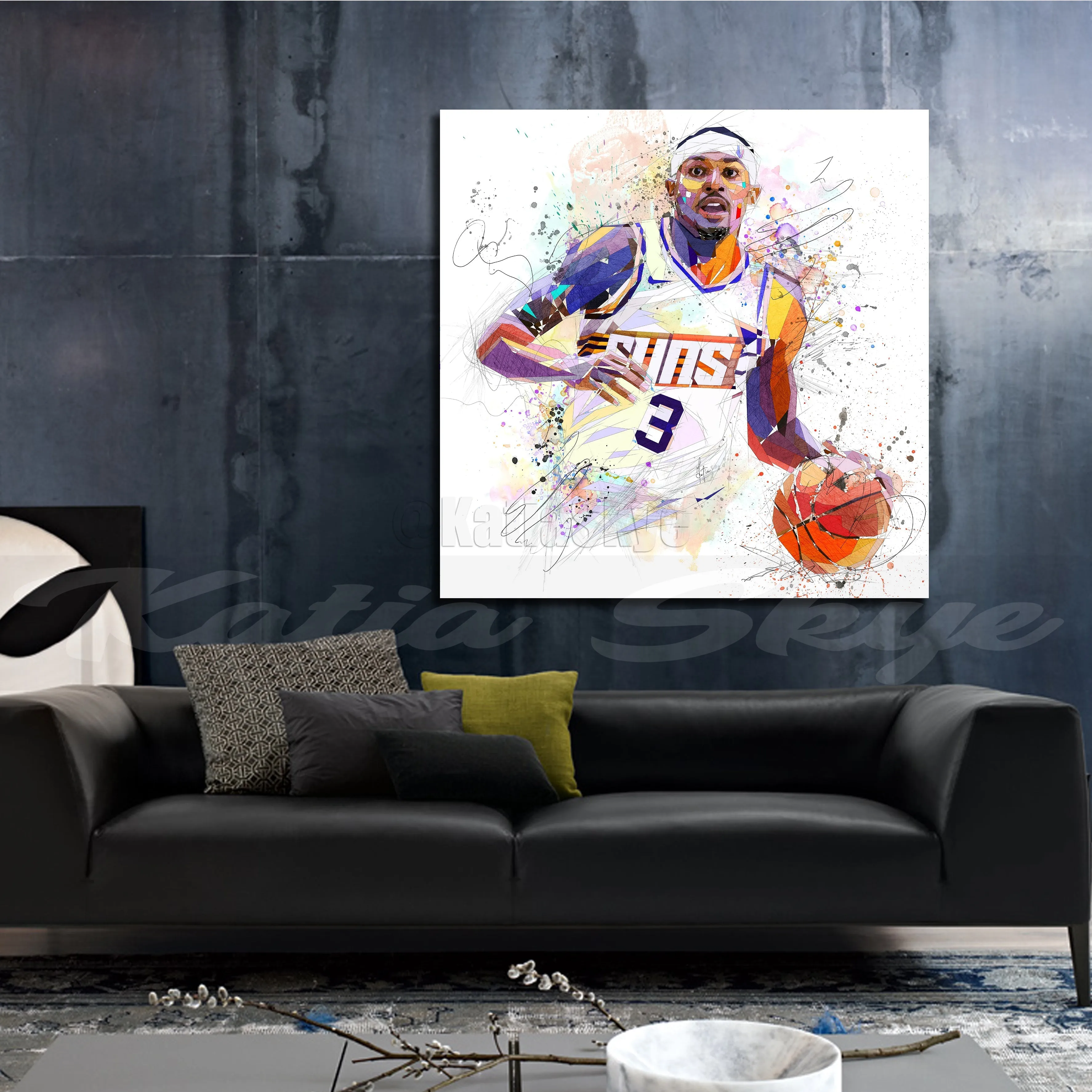 Abstract Basketball Canvas Wall Art Inspired by Brad Beal Phoenix Suns // NBA-BB11