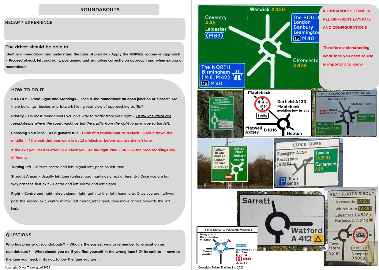 ADI Part 3 Driving Lesson Plan Diagrams Roundabouts