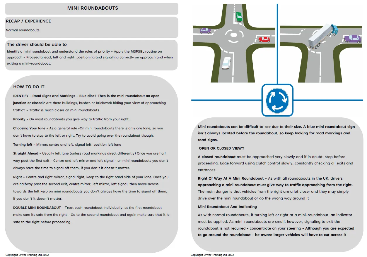 ADI Part 3 Driving Lesson Plan Diagrams Roundabouts