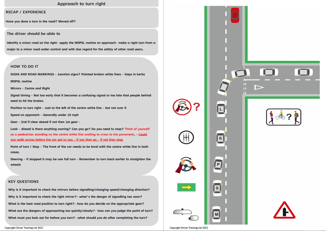 ADI Part 3 Turning Emerging, junctions Driving instructor lesson Plans