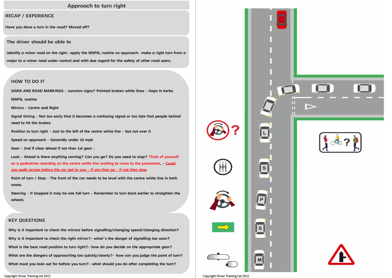 ADI Part 3 Turning Emerging, junctions Driving instructor lesson Plans