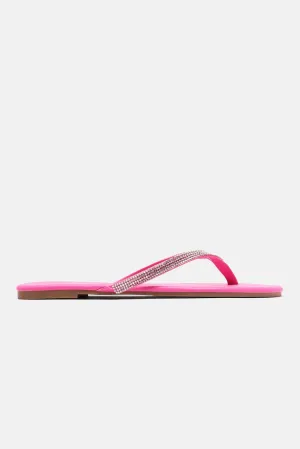 Alina Rhinestone Flip Flops - Hot Pink