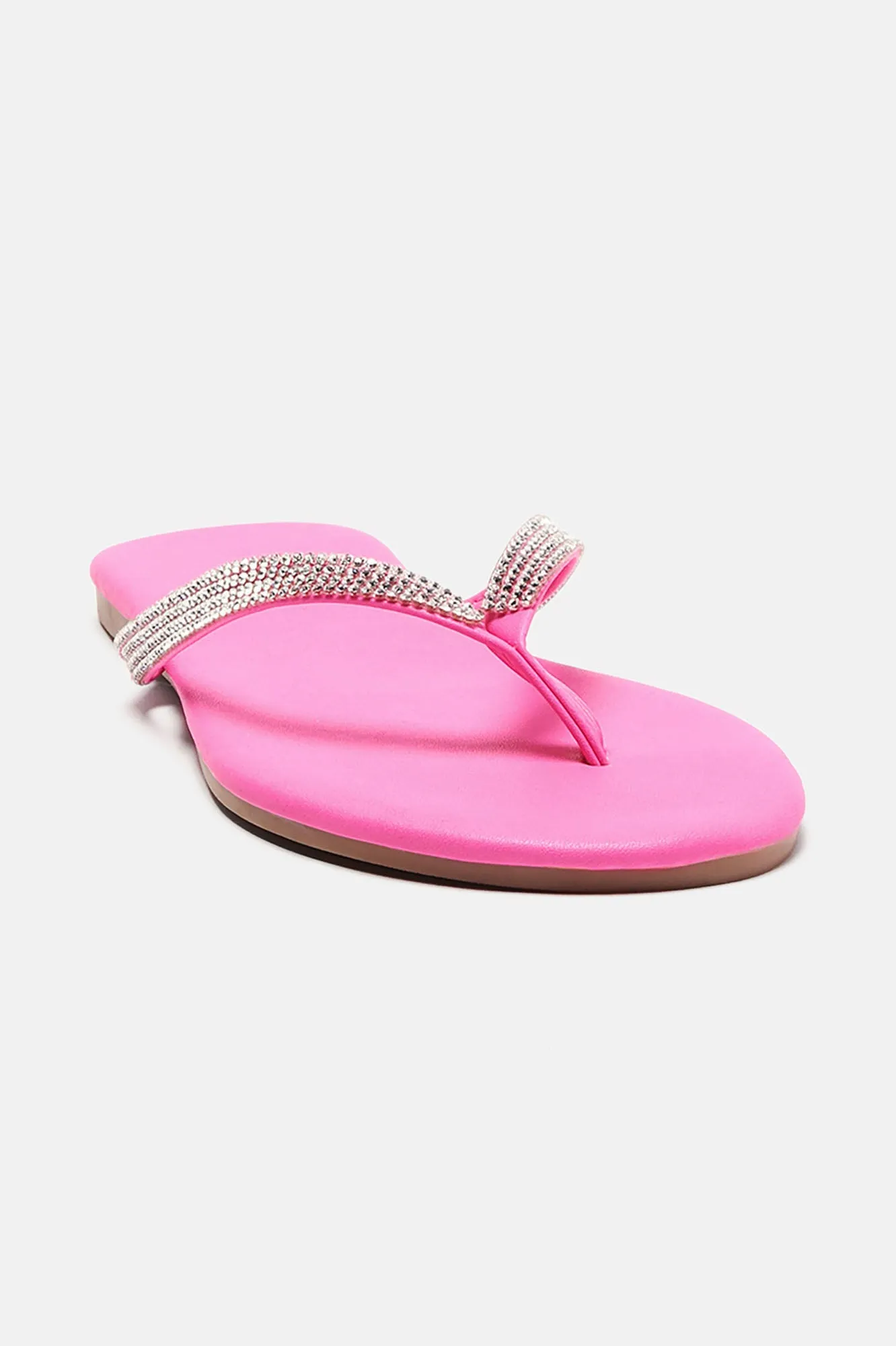 Alina Rhinestone Flip Flops - Hot Pink