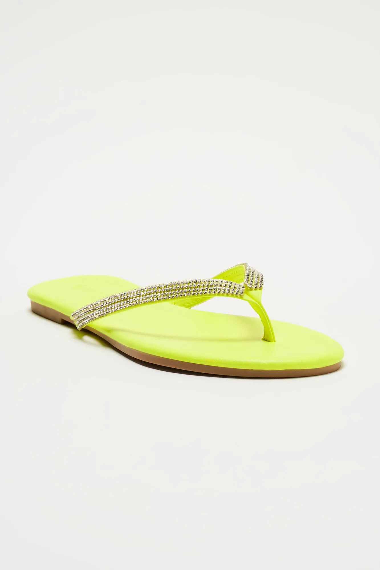 Alina Rhinestone Flip Flops - Neon Yellow