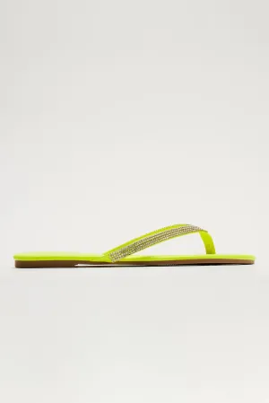 Alina Rhinestone Flip Flops - Neon Yellow