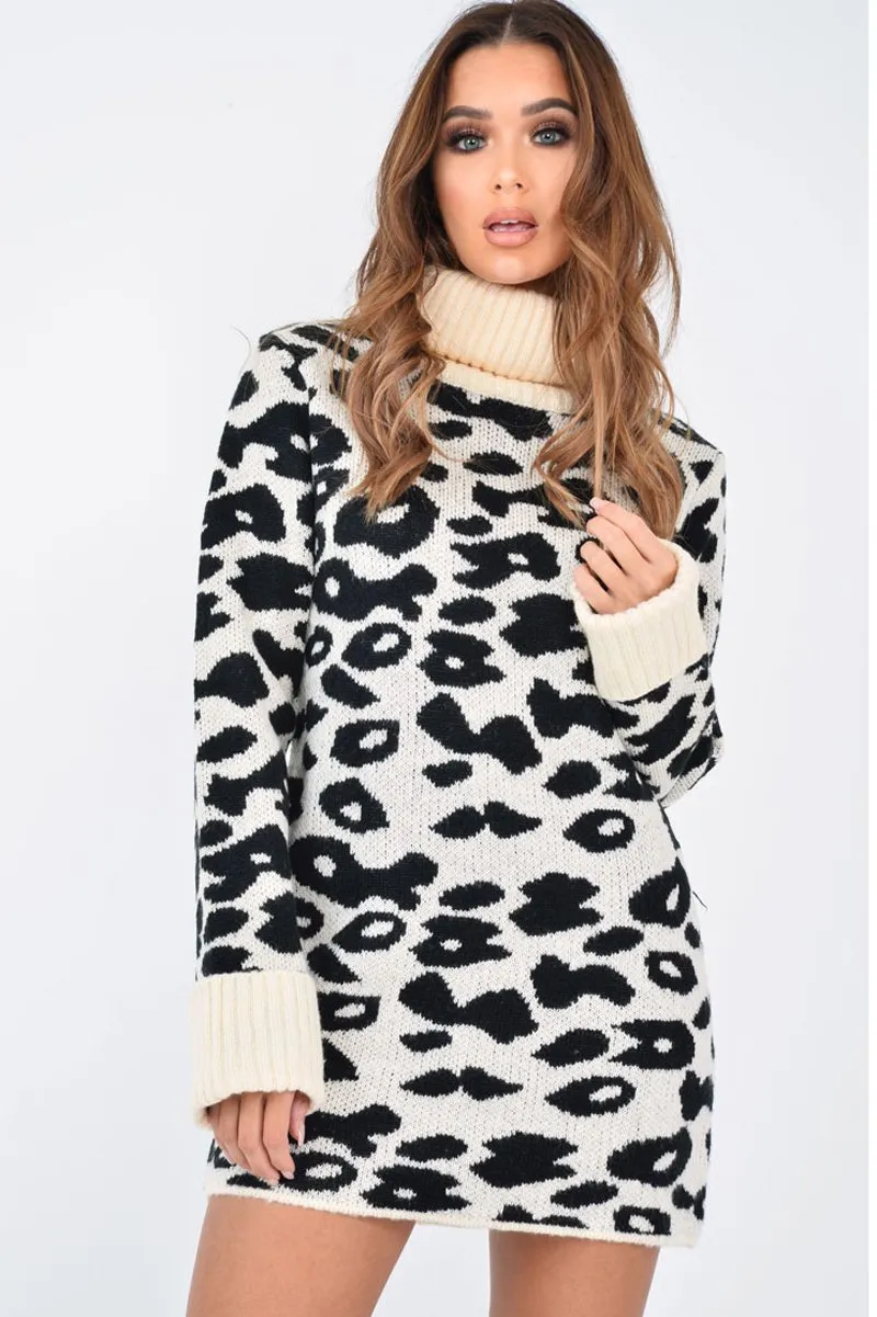 Apricot Leopard Roll Neck Jumper - Deona