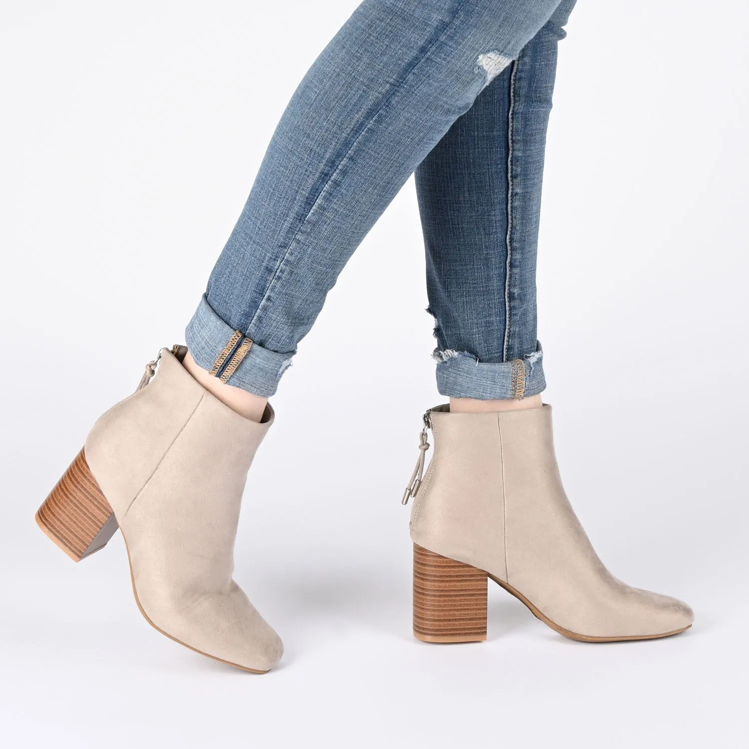 AUDRINA BLOCK HEELED BOOTIES IN FAUX LEATHER