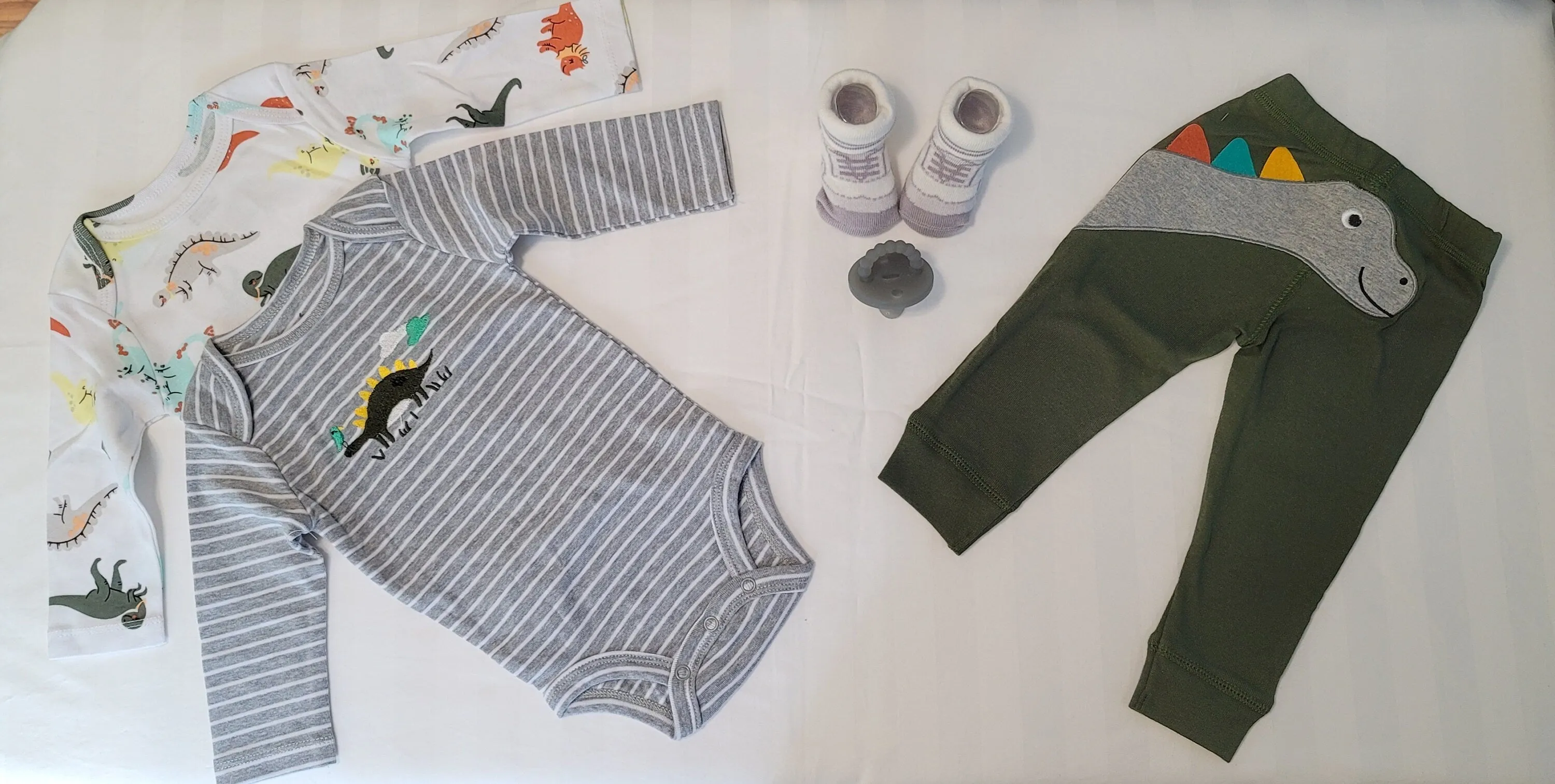 Baby Clothes 3pcs, Baby Boys Set 6 and 12 months, Baby Clothes Dino, Boys Onesie Dino Pattern, Gray Stripe Onesie, Gift Set, Custom Gift