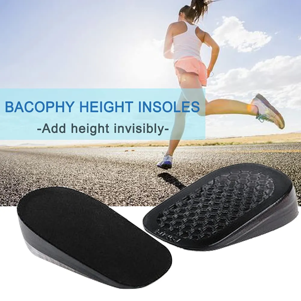 Bacophy Gel Height Increase Insoles for Men & Women, Heel Cushion Pads Height Lift Shock Absorption Shoes Inserts Black Large, Heel Height 2.5cm