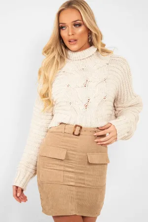 Beige Cable Knit Sleeve Detail Jumper - Miyonna