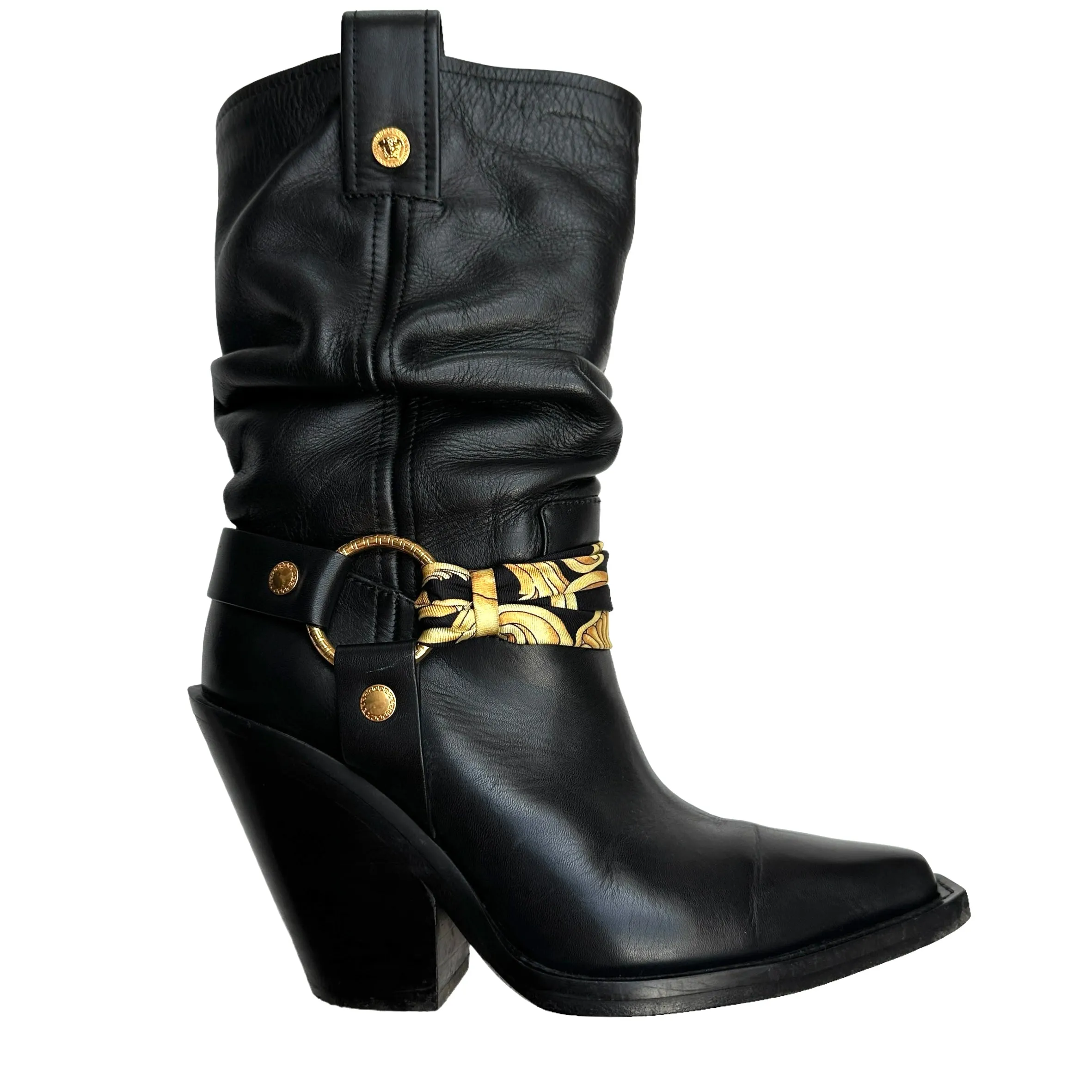 Black Cowboy Heeled Boots - 5.5