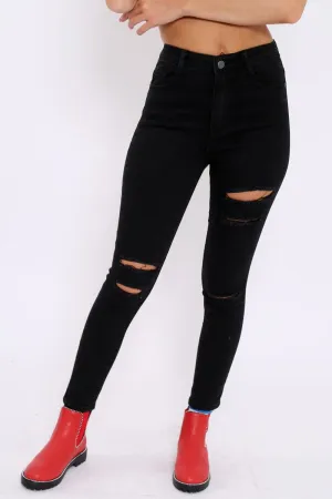 Black Distressed Stretch Skinny Jeans - Fynley