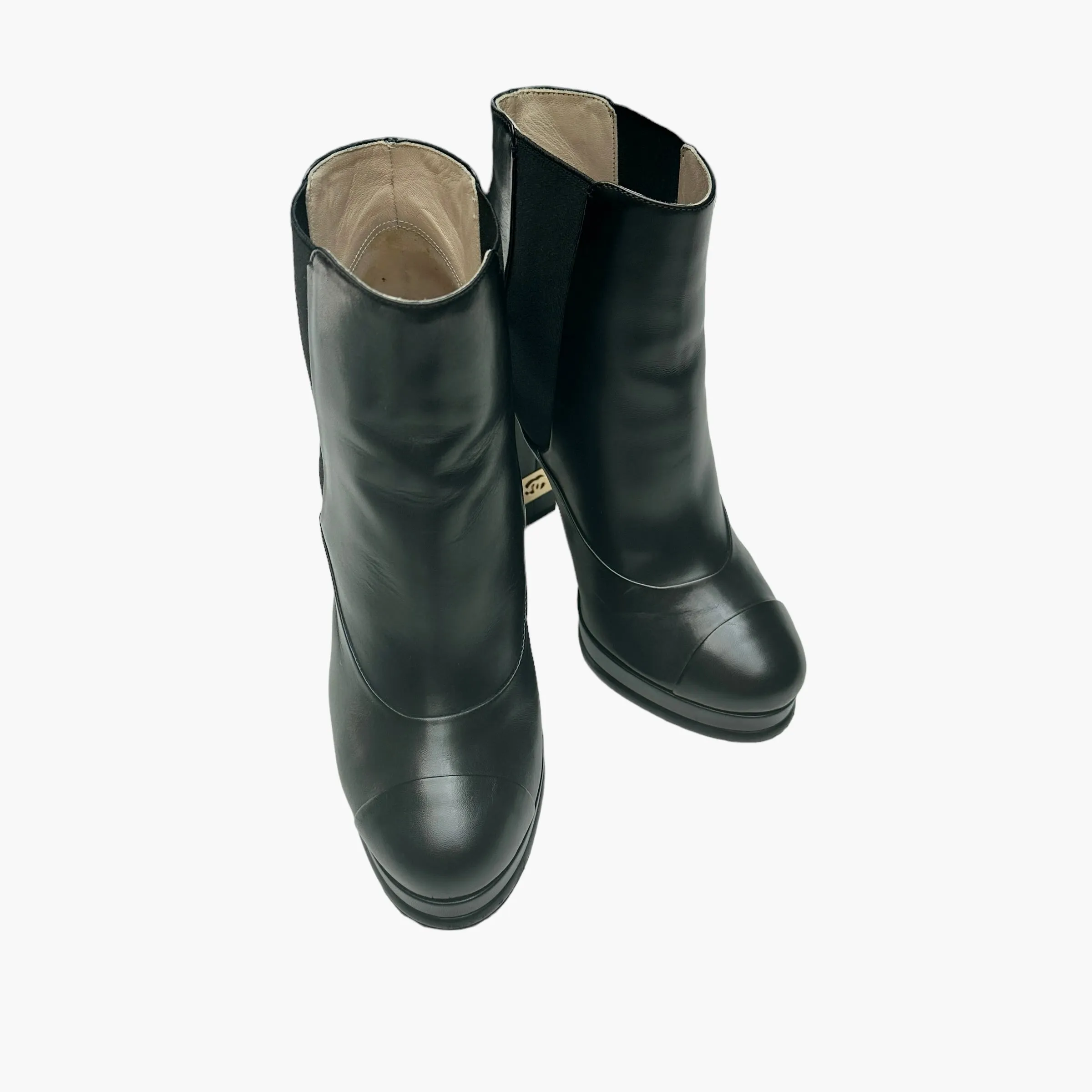 Black Leather Boots w/Logo - 8.5