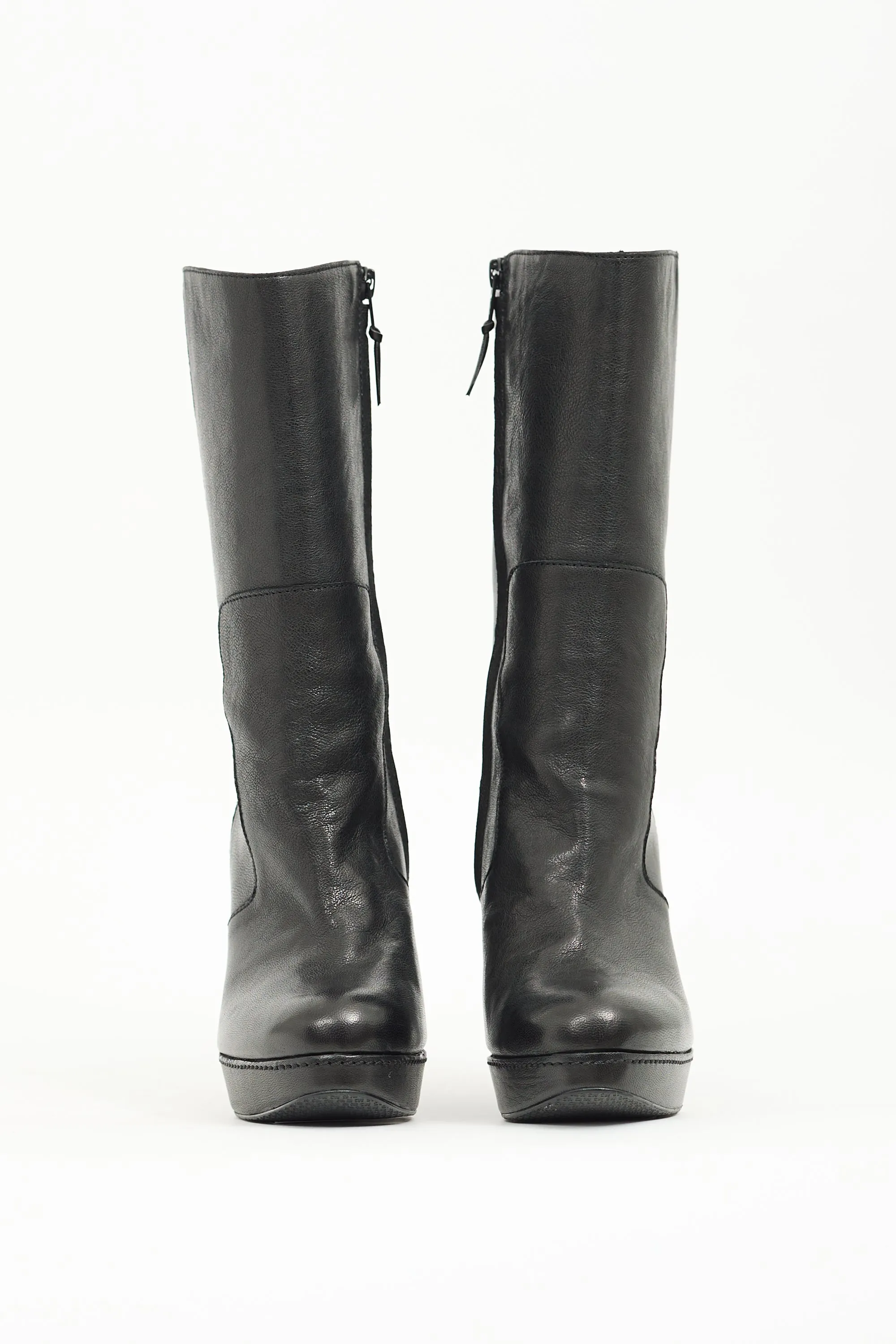 Black Leather Heeled Platform Boot