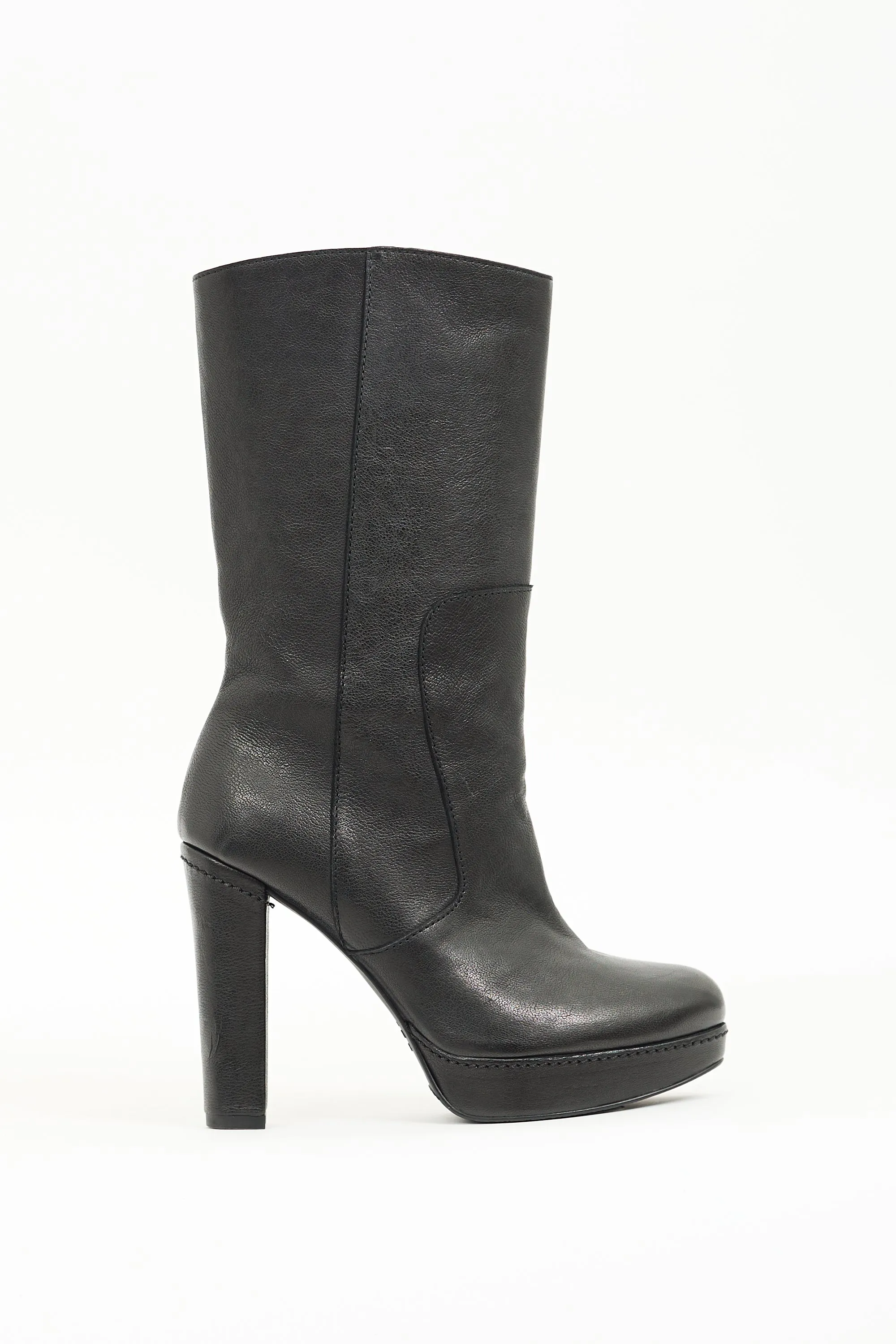 Black Leather Heeled Platform Boot