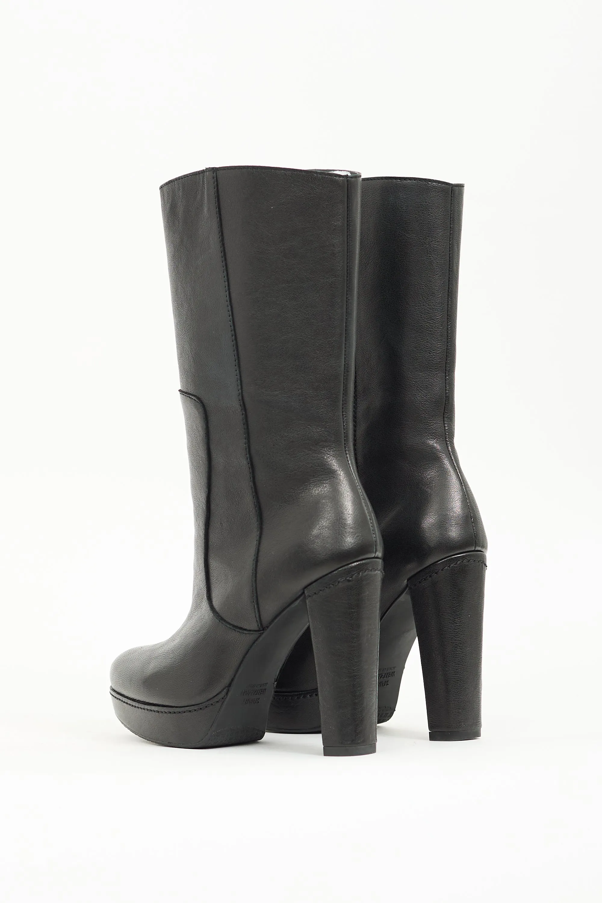 Black Leather Heeled Platform Boot