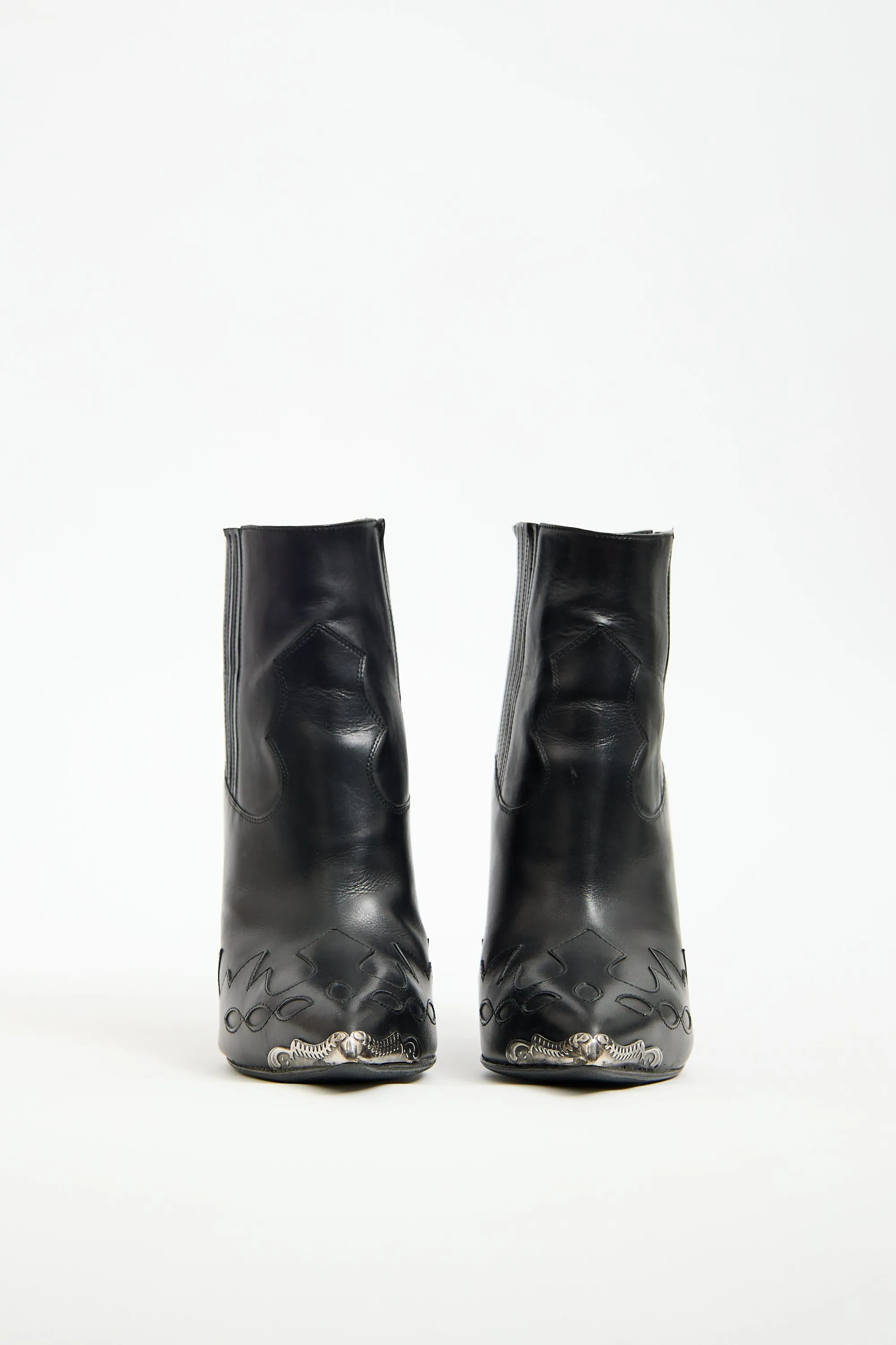 Black Leather Western Heeled Boot