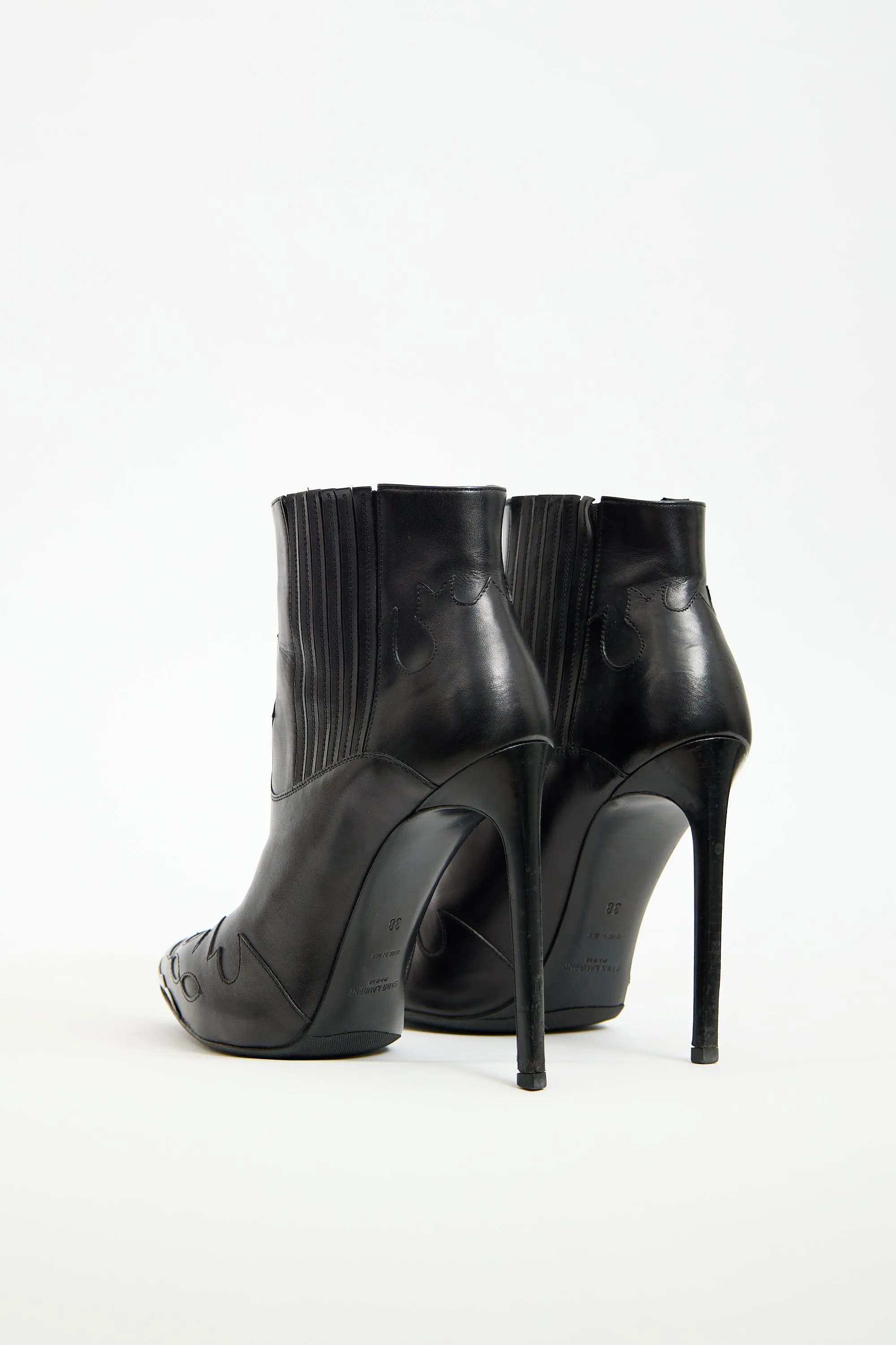 Black Leather Western Heeled Boot