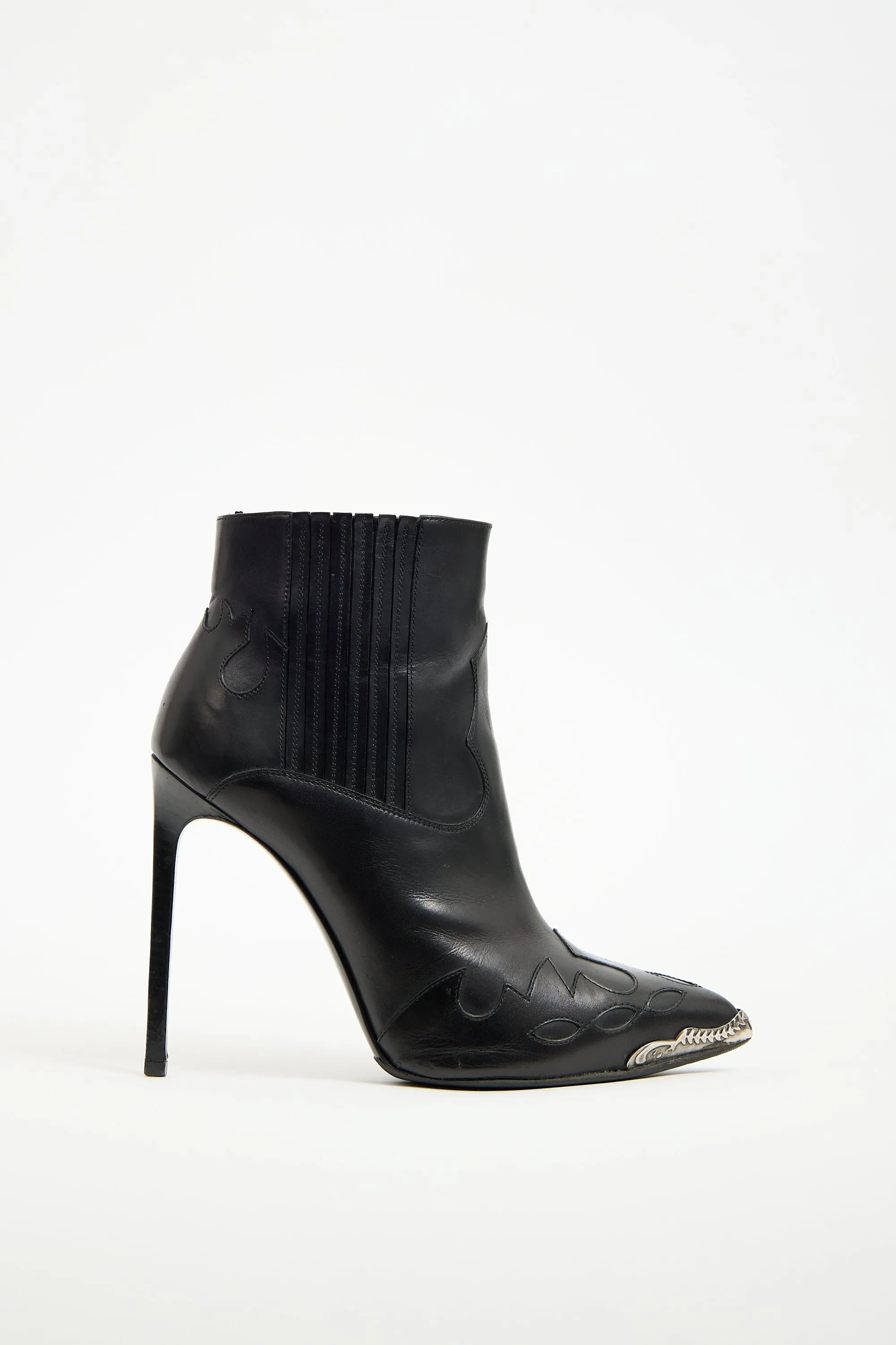 Black Leather Western Heeled Boot