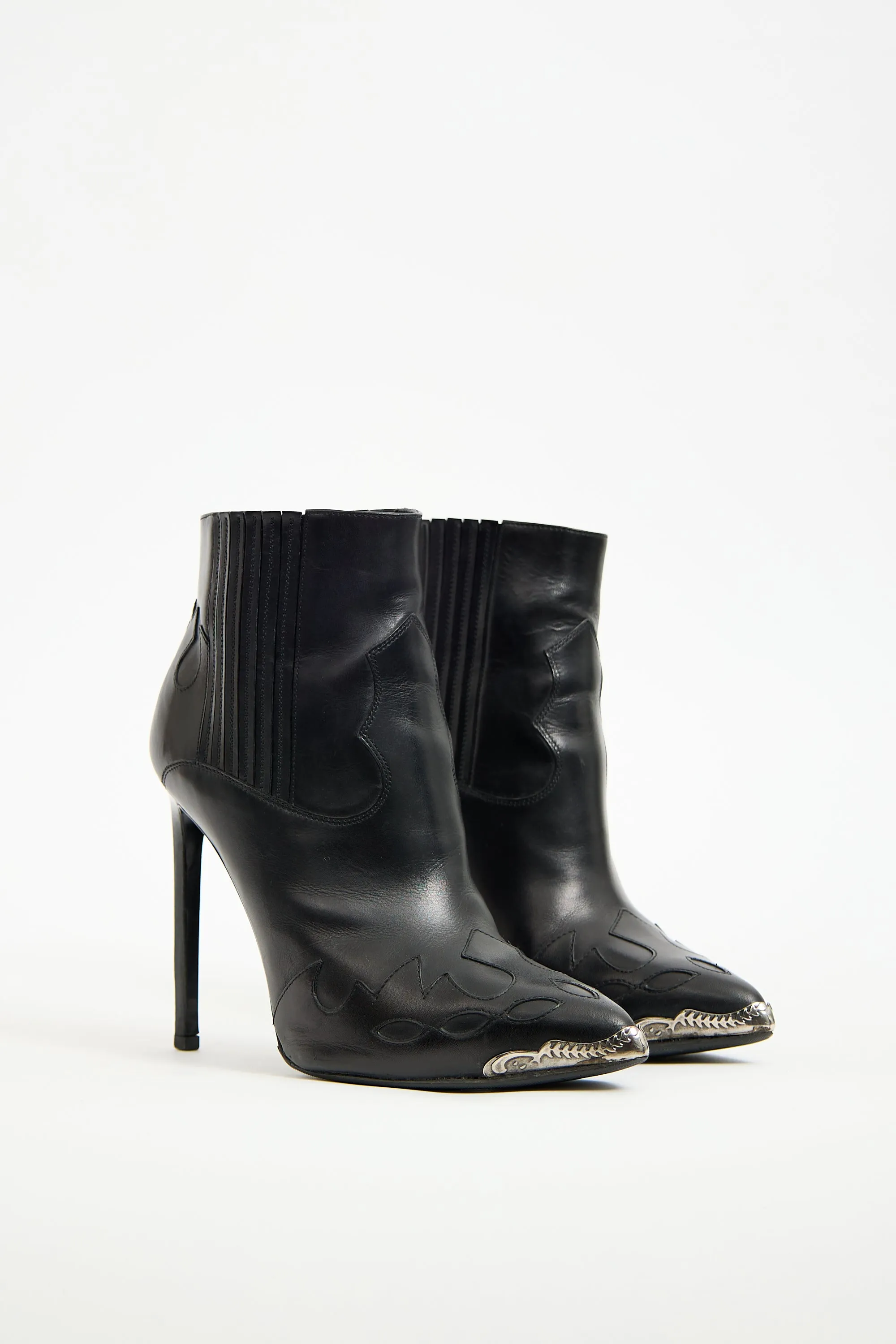 Black Leather Western Heeled Boot