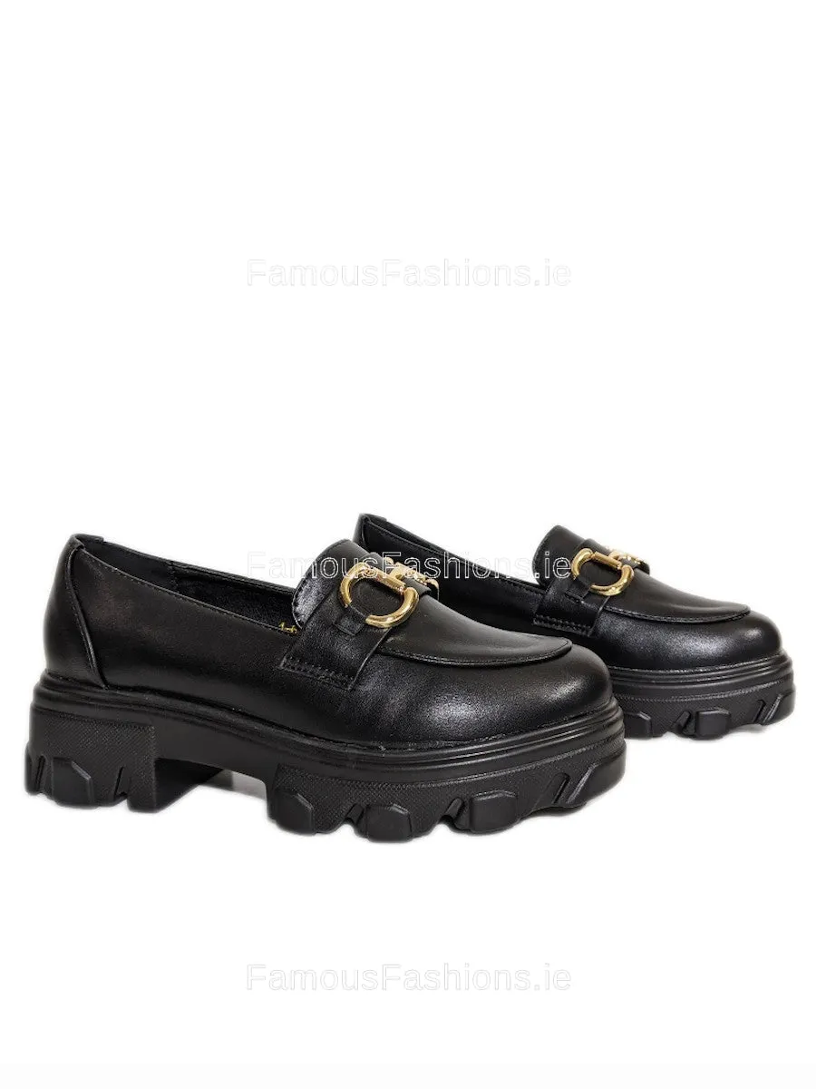 Black Lightweight Gold Bar Chunky Loafer