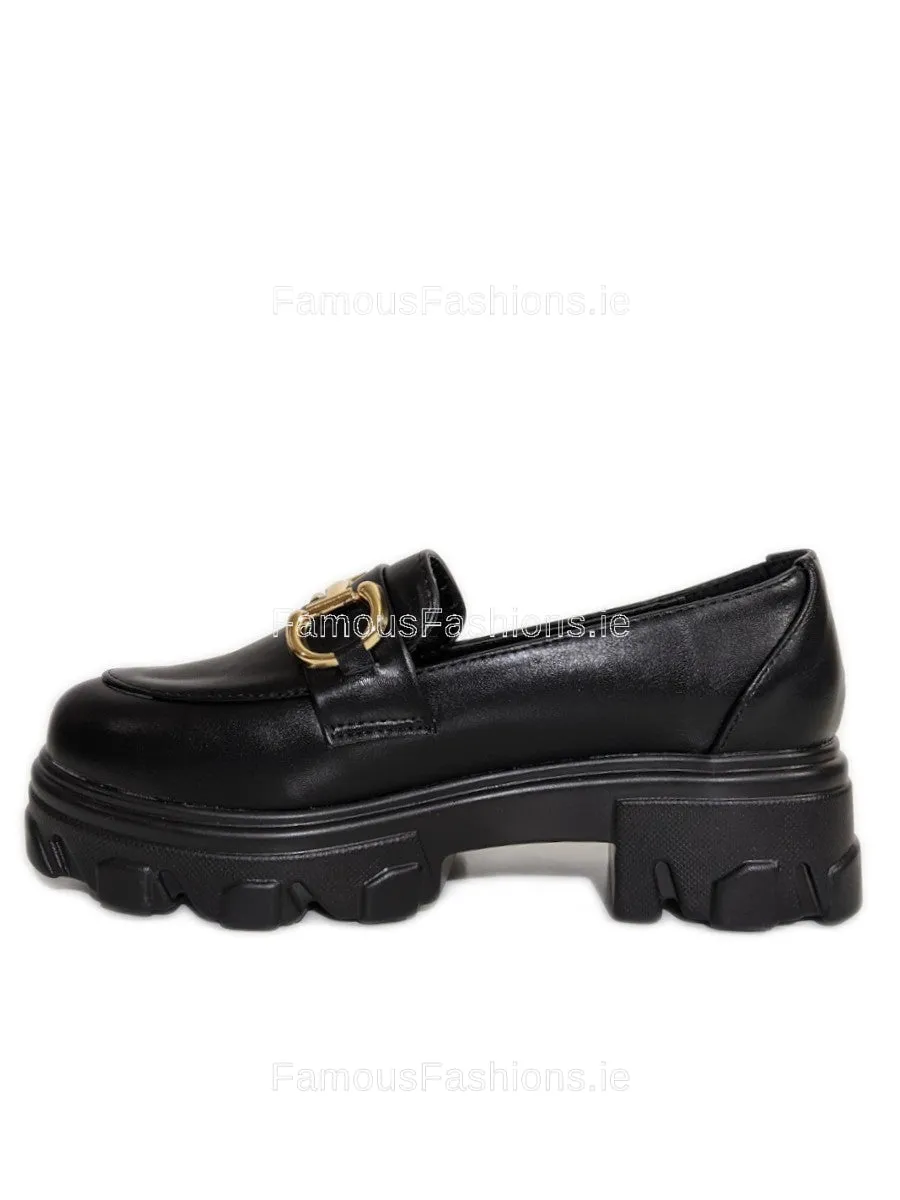 Black Lightweight Gold Bar Chunky Loafer