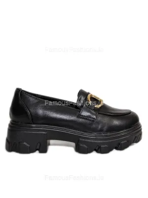 Black Lightweight Gold Bar Chunky Loafer