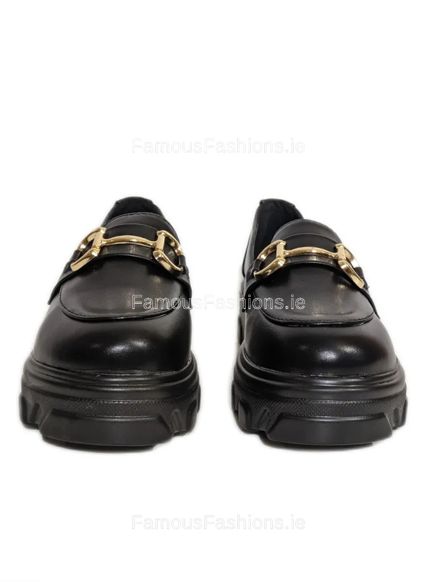 Black Lightweight Gold Bar Chunky Loafer