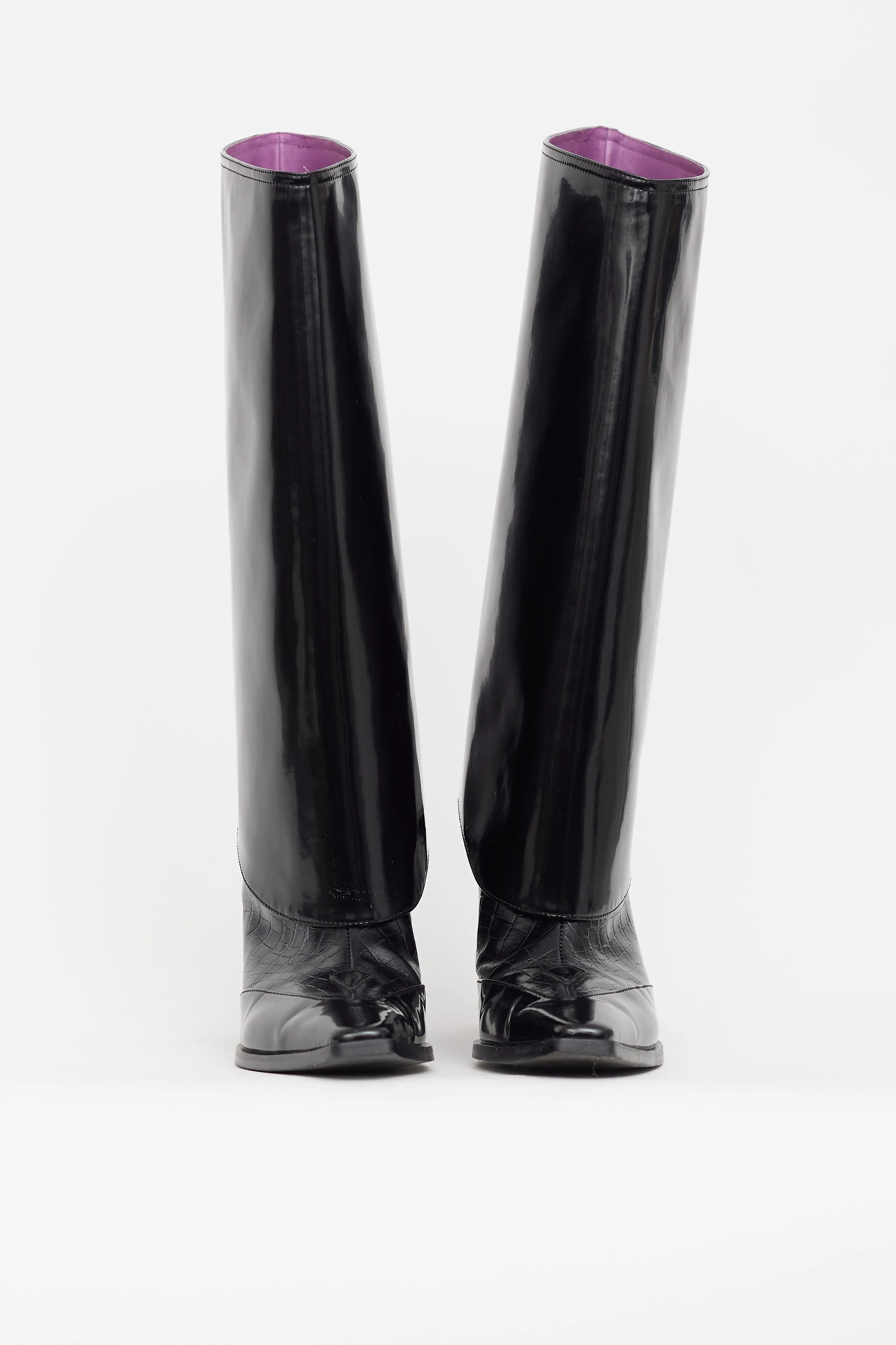 Black Patent Leather Foldover Heeled Boot