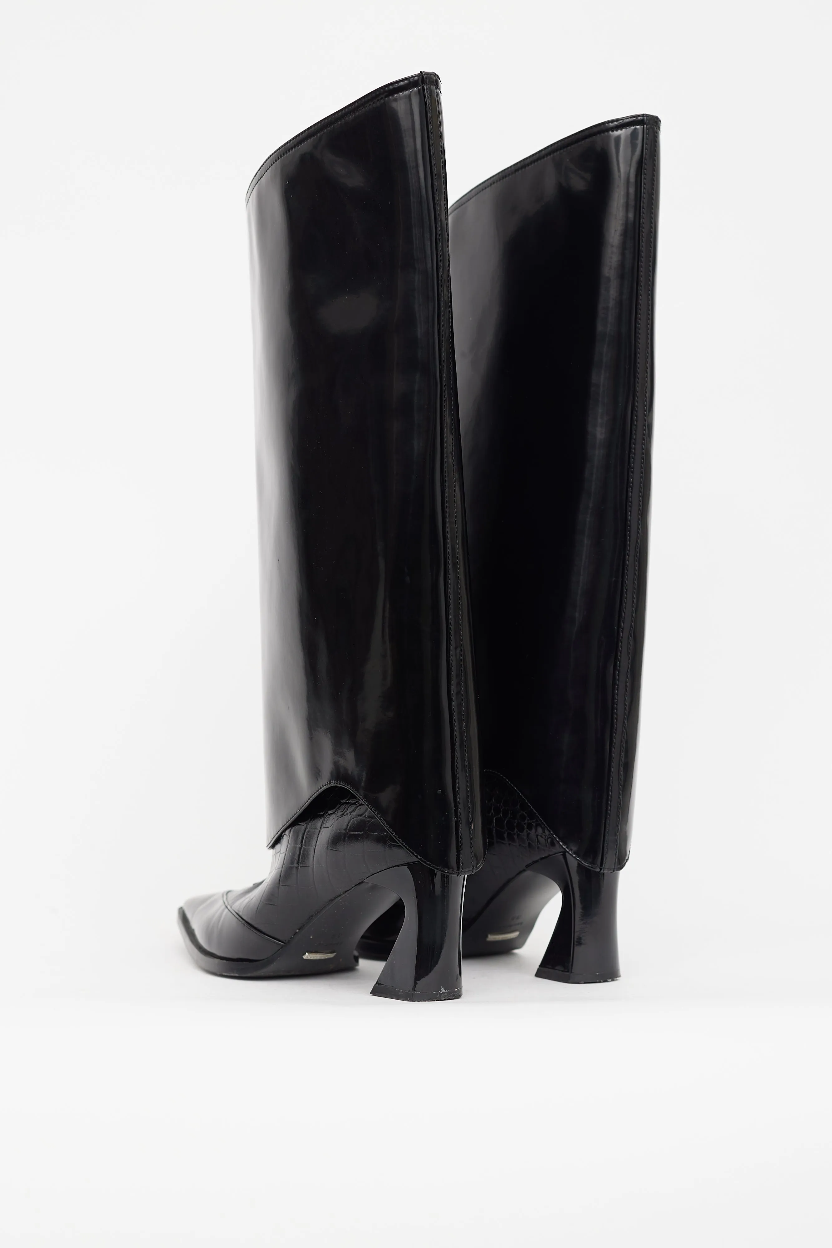 Black Patent Leather Foldover Heeled Boot