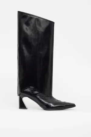 Black Patent Leather Foldover Heeled Boot