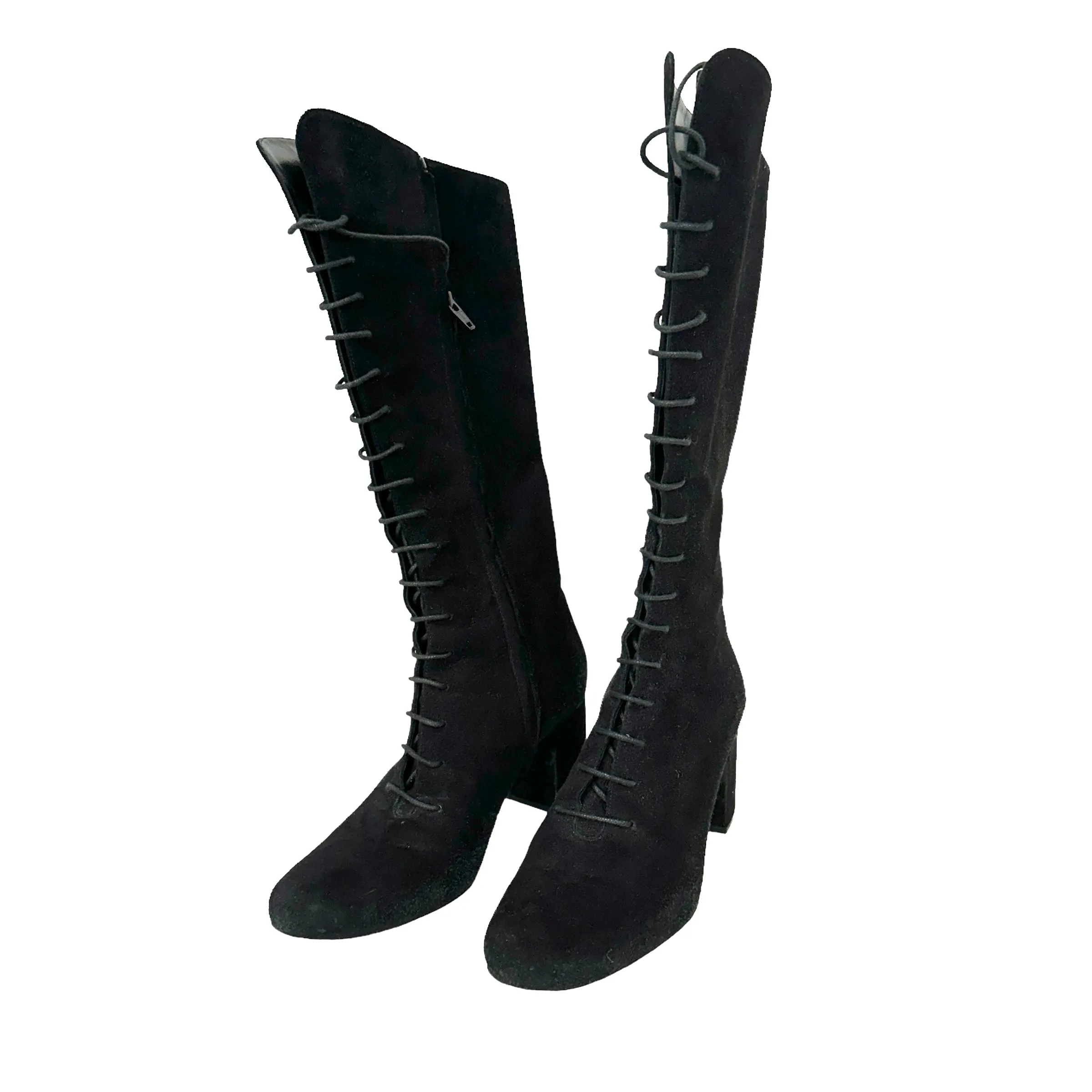 Black Suede Laced-Up Boots - 8.5