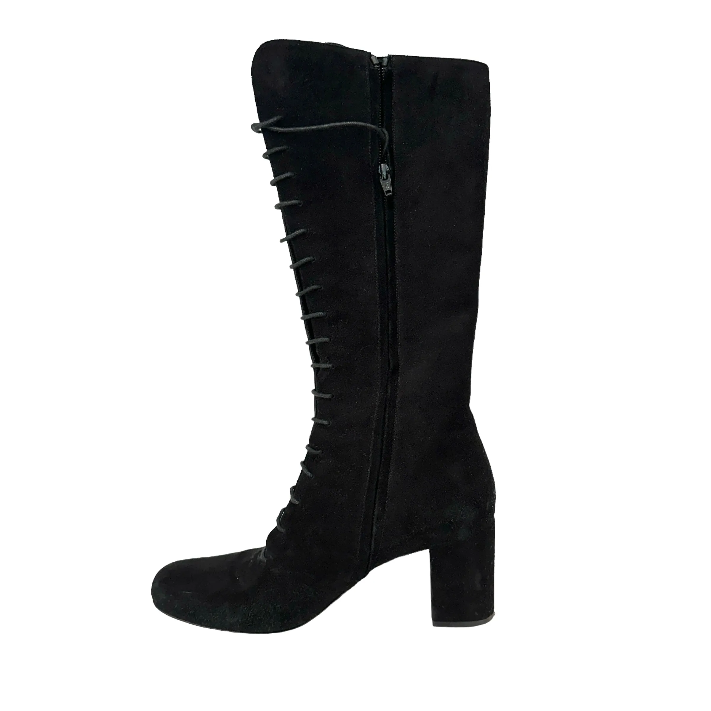 Black Suede Laced-Up Boots - 8.5