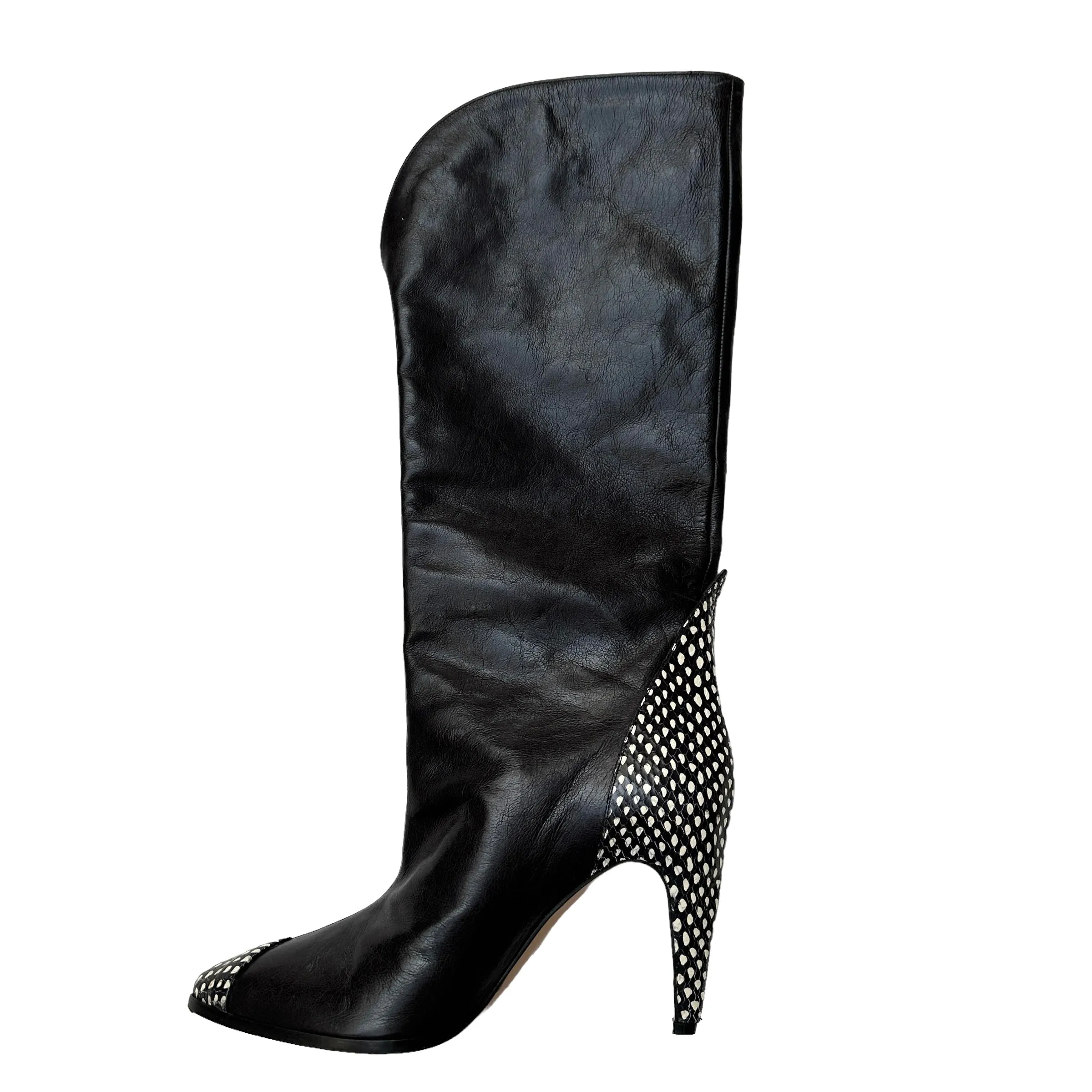 Black Tall Boots w/Python Detail - 10