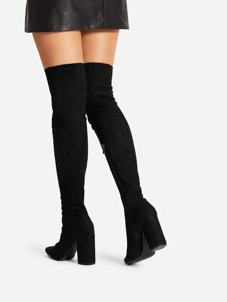 Block Heeled Over The Knee Boots