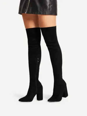 Block Heeled Over The Knee Boots