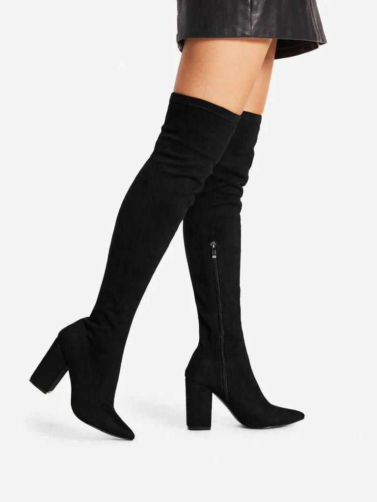 Block Heeled Over The Knee Boots