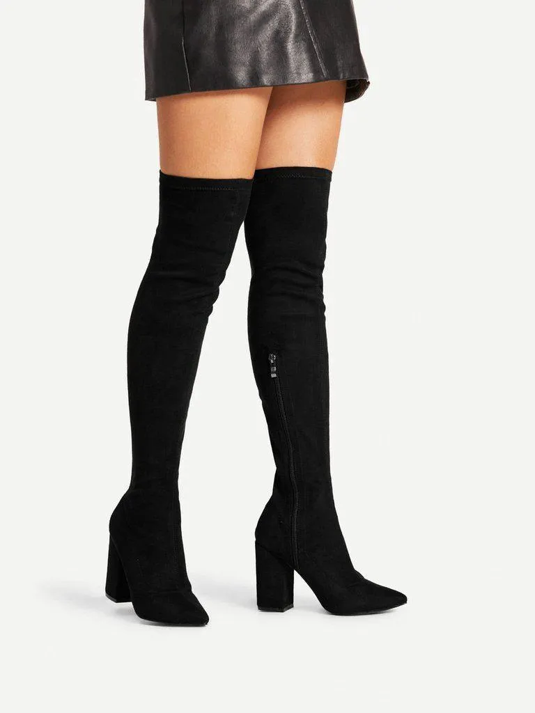 Block Heeled Over The Knee Boots