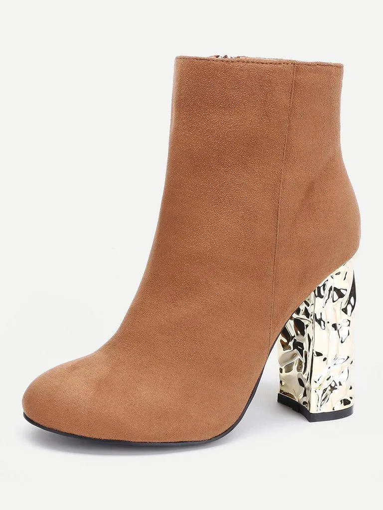 Block Heeled Side Zipper Ankle Boots