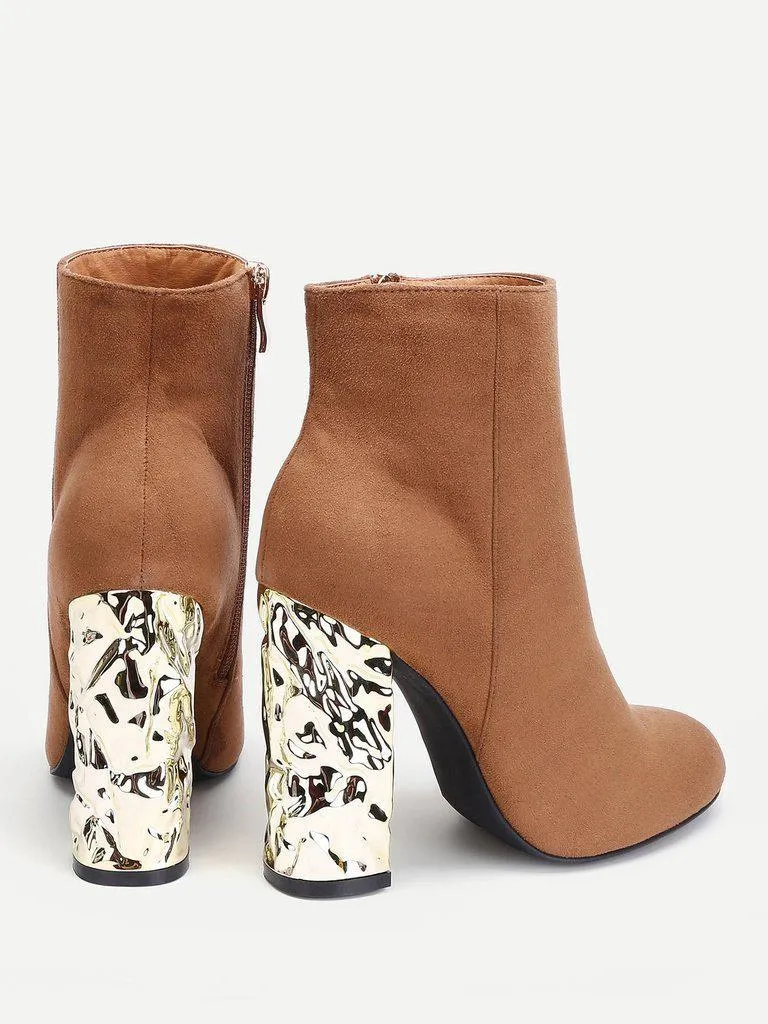 Block Heeled Side Zipper Ankle Boots