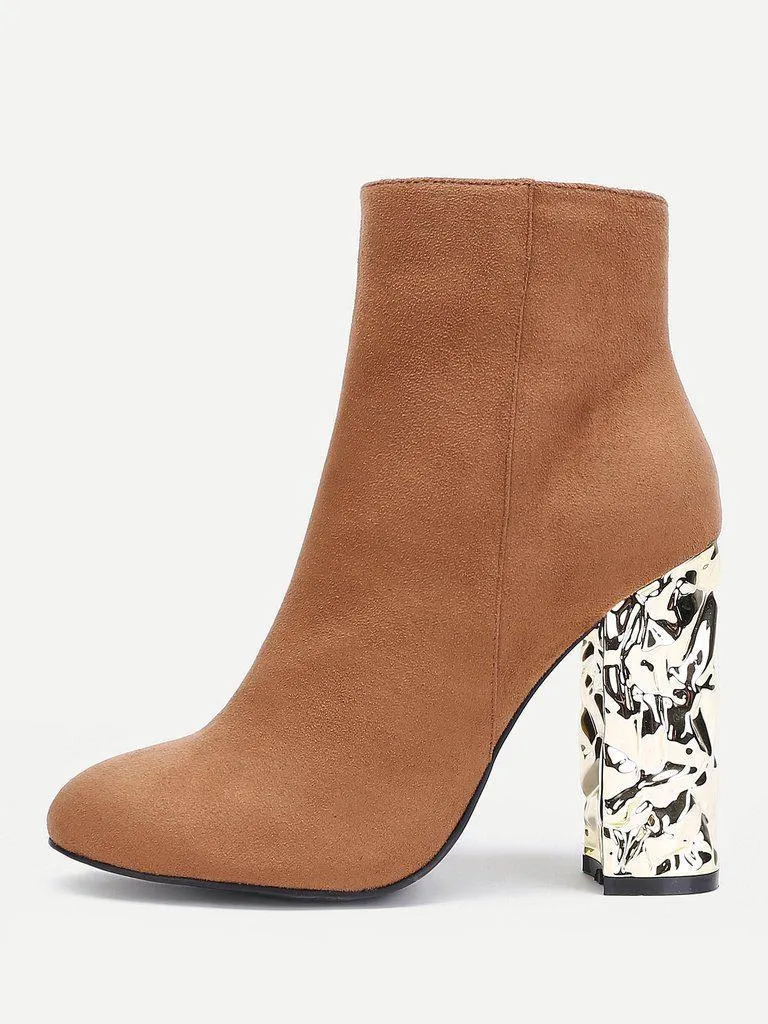 Block Heeled Side Zipper Ankle Boots