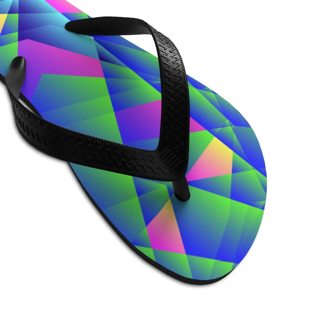 Blue Diamond Print Flip-Flops, Emerald Geometric Unisex Outdoor Sandals For Men or Women - Made in USA