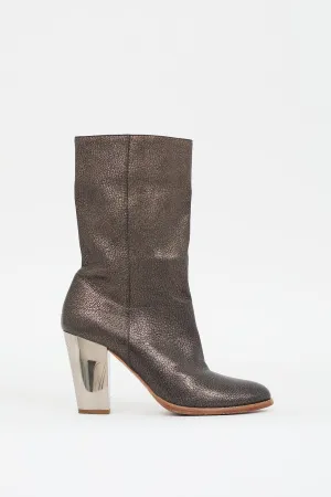 Bronze Leather Heeled Boot