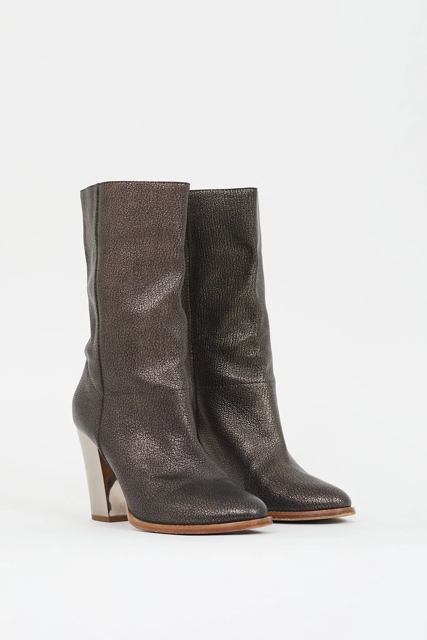 Bronze Leather Heeled Boot