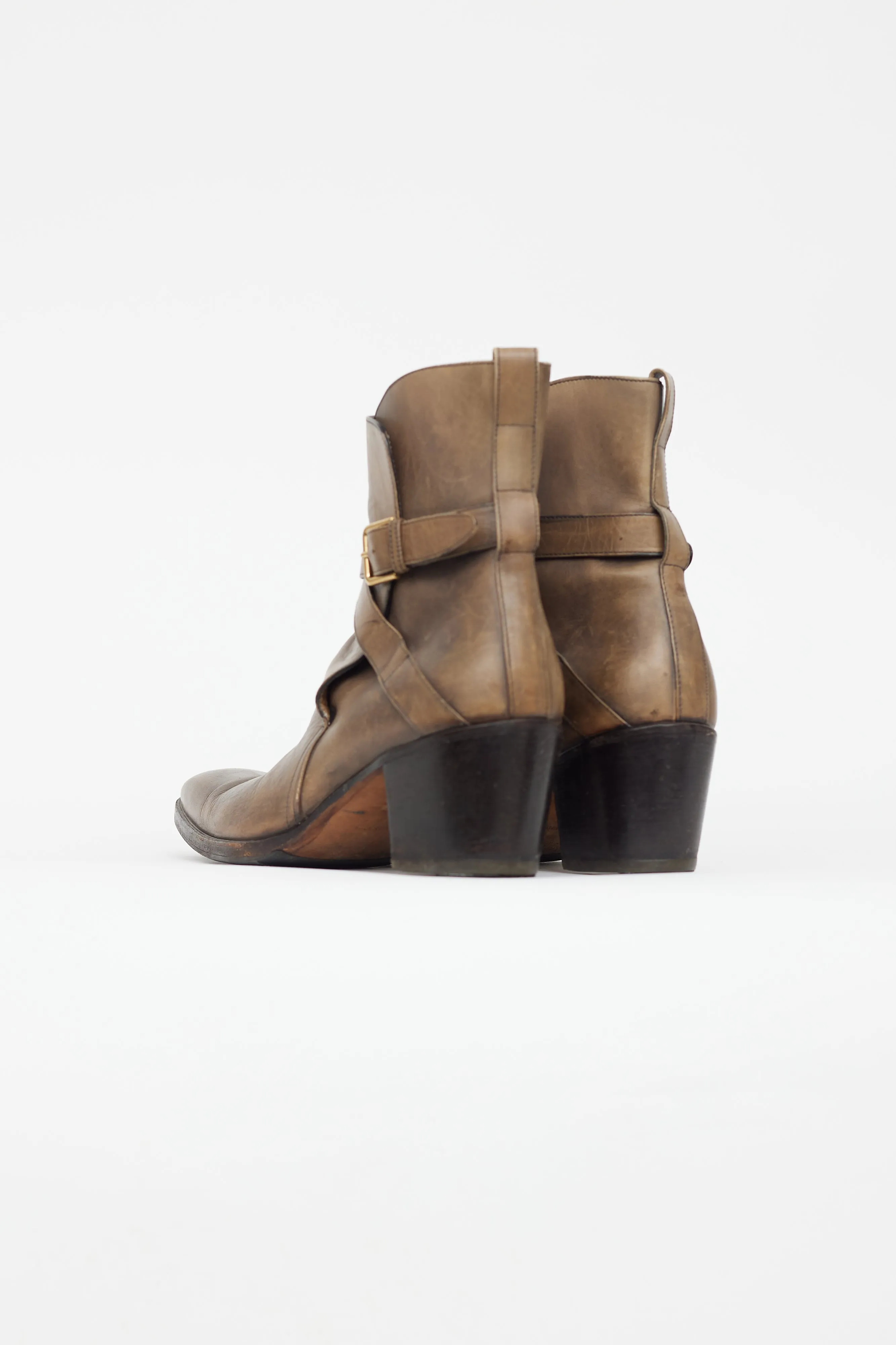 Brown Leather Heeled Ankle Boot