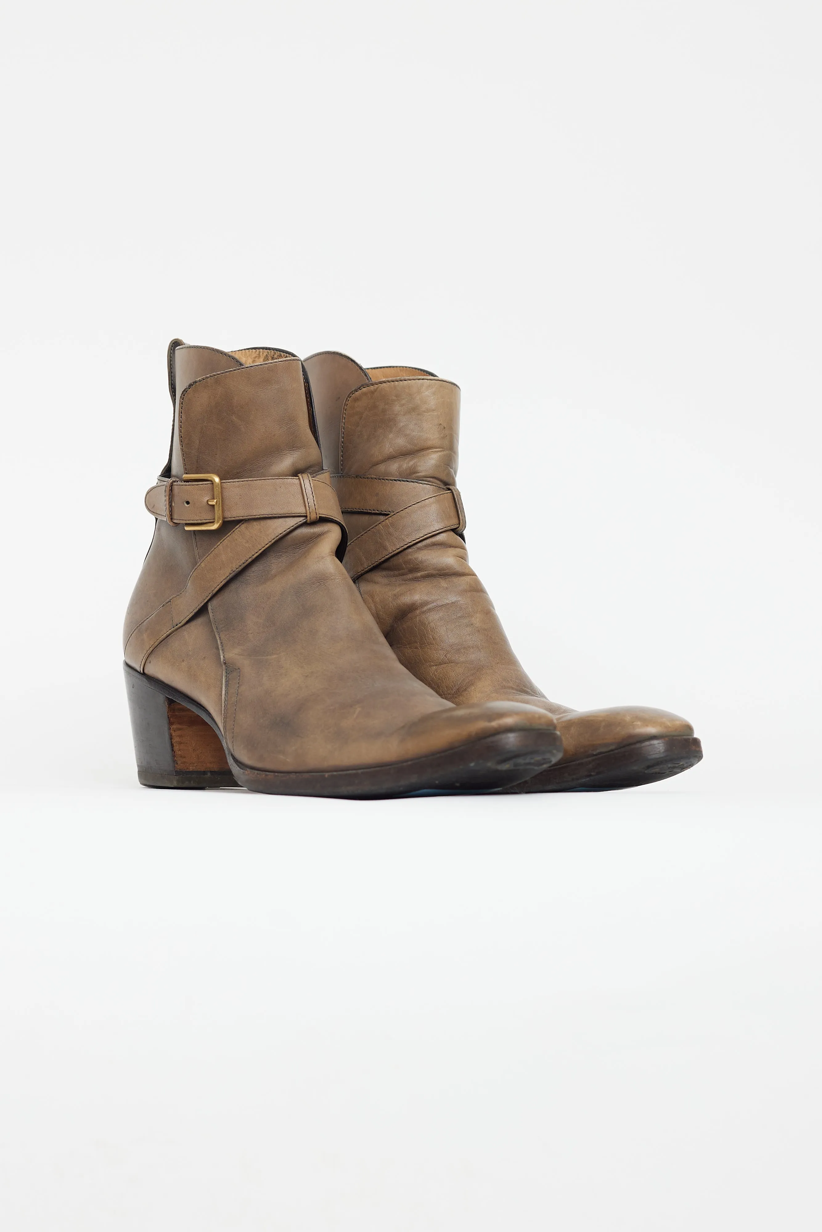 Brown Leather Heeled Ankle Boot