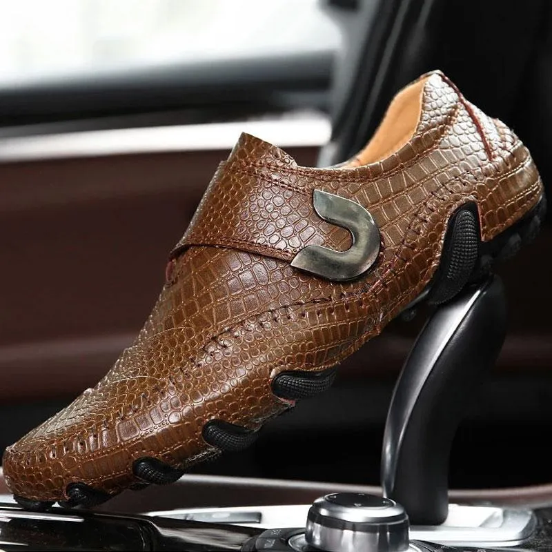 Business Crocodile Pattern Leather Non-slip Men's Driving Shoes Loafers