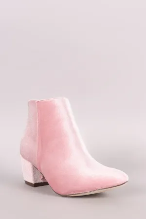 Crushed Velvet Block Heeled Ankle Boots